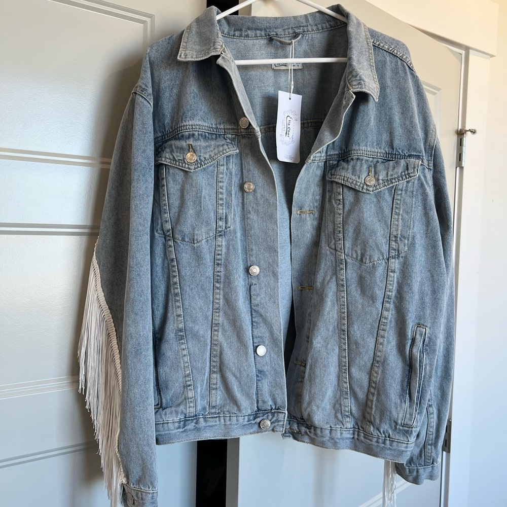 Women's Oversized Denim Jacket with Fringe